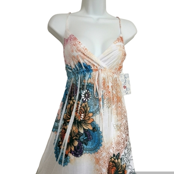 NWT Exist USA Sundress Beach Dress White Blue Coverup - Picture 3 of 11